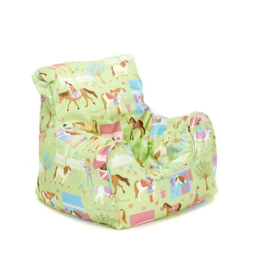 Beautifully made Children’s Bean Chair, adorned with cute and playful Ponies, that is perfectly sized and scaled to suit pre-school and nursery aged children