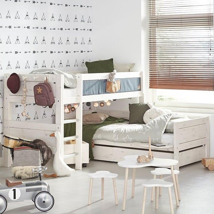 The Lifetime Corner Bunk Bed features two beds, both of which are free-standing and independent of each other and can be combined in a corner configuration.