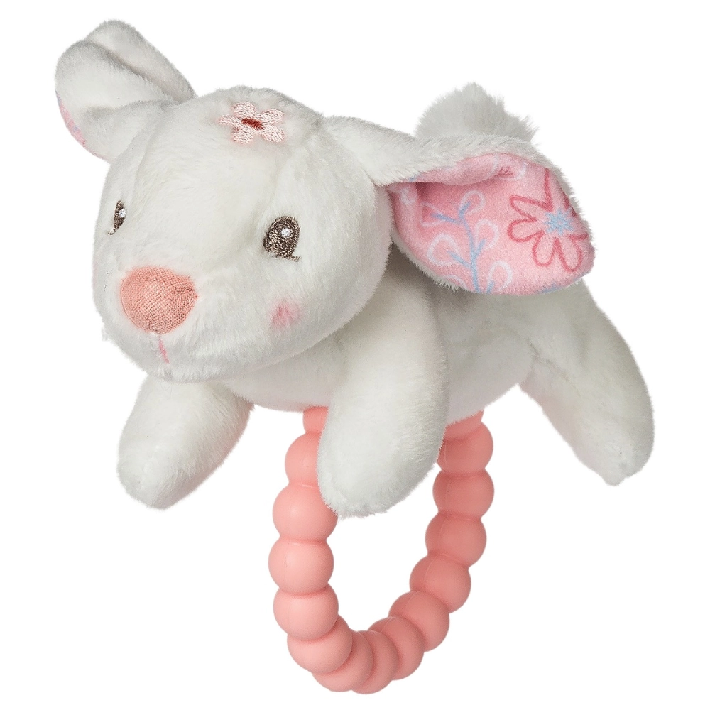 The Bella Bunny Soft Baby Rattle With Teether Ring by Mary Meyer is a super soft plush toy designed to be a delightful companion for baby.