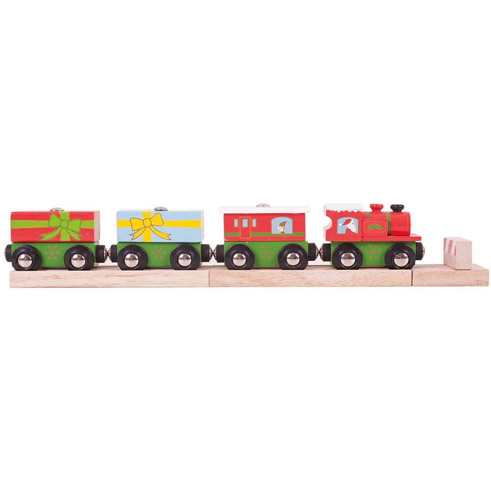 Bigjigs Christmas Train has three carriages brimming full of presents, all ready to be delivered by Santa, compatible with most major wooden railway brands.