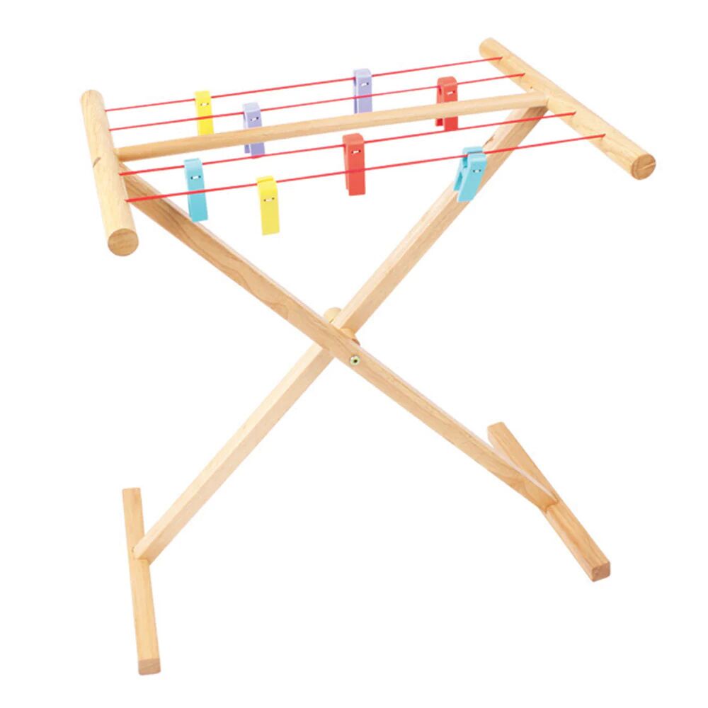 Bigjigs Clothes Airer with its 8 chunky pegs will provide hours of fun hanging out clothes, helping to develop realistic, fun role-play sessions