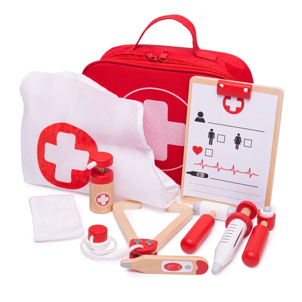 Bigjigs Doctors Kit is a beautifully crafted wooden Doctor's Kit that has everything a young doctor needs to nurse sick teddies or poorly dolls back to health.