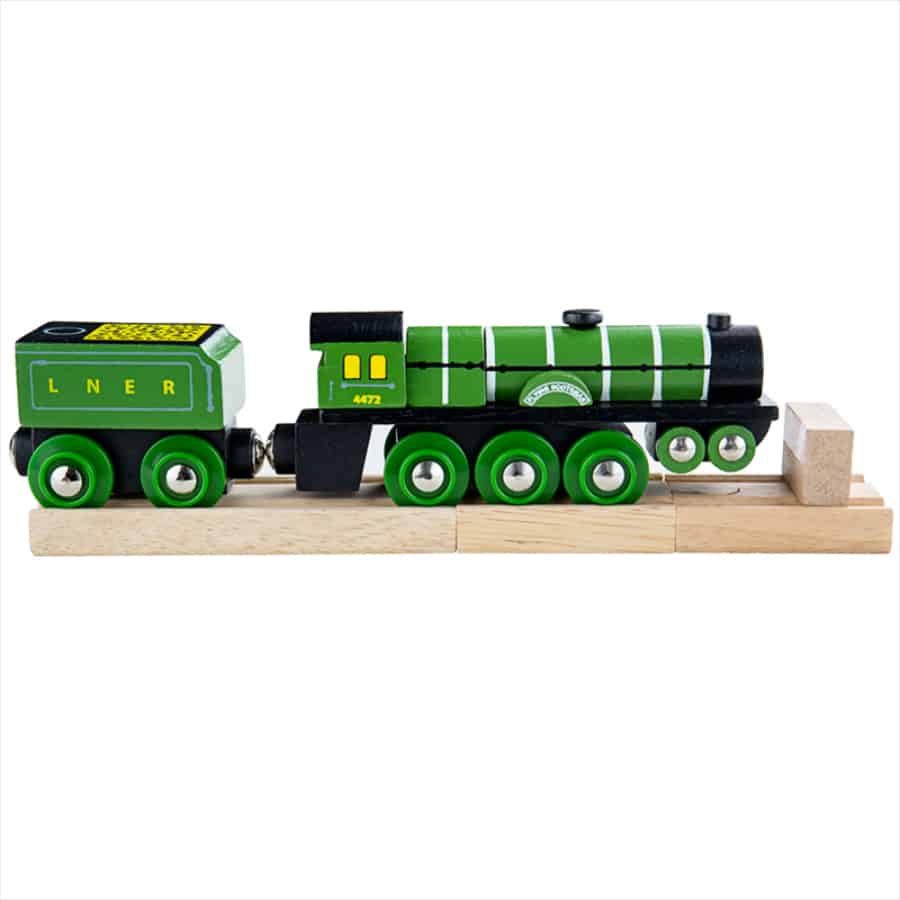 Bigjigs Flying Scotsman, a delightful wooden replica of the famous Flying Scotsman locomotive, from the golden age of rail.