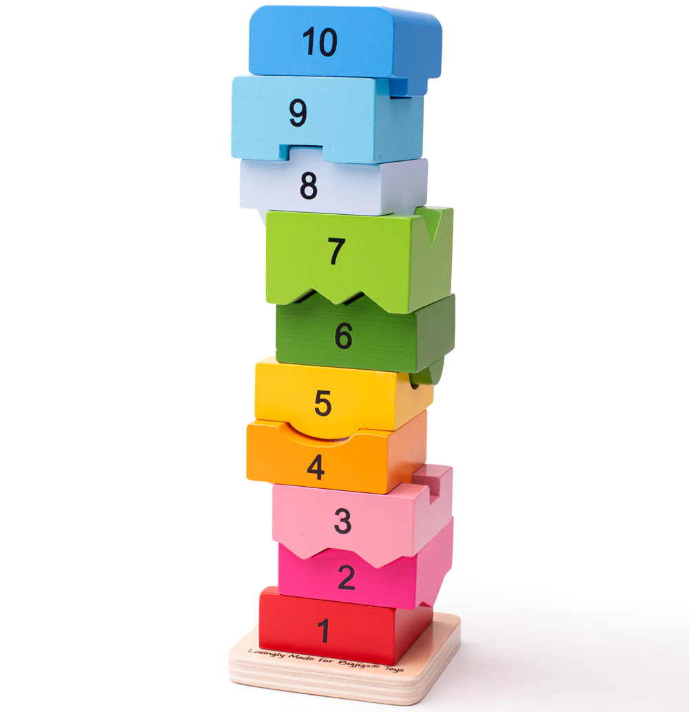 Bigjigs Number Tower is a brightly coloured wooden educational toy and is a fun way for a child to learn their numbers whilst having fun.