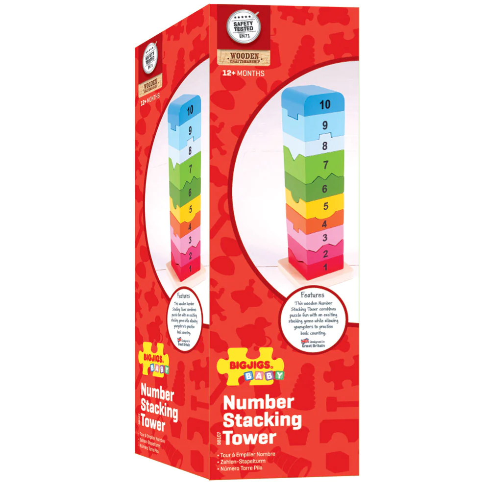 Bigjigs Number Tower is a brightly coloured wooden educational toy and is a fun way for a child to learn their numbers whilst having fun.