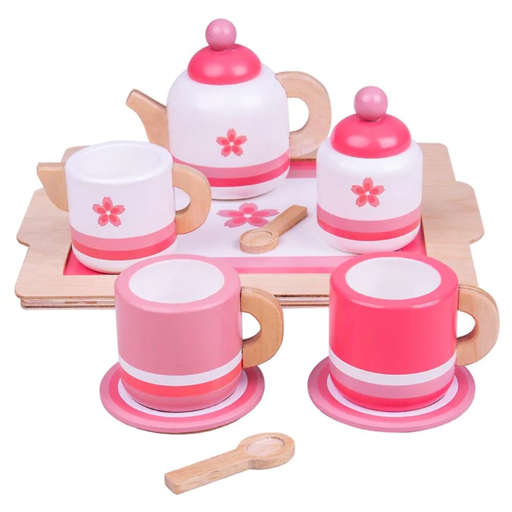 Bigjigs Pink Tea Tray is a pretty wooden tea set that has everything your child needs to host the perfect tea party or Teddy Bears picnic.