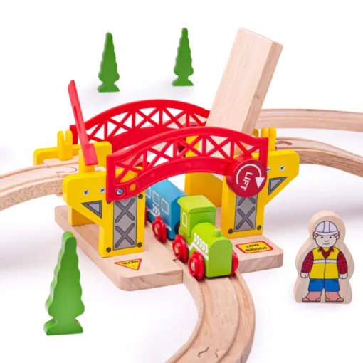 Bigjigs Rail Lifting Bridge, a great add on for junior train enthusiasts who will enjoy raising and lowering the gates to allow their toy train to pass
