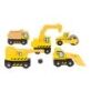 Bigjigs Site Vehicles construction toy 5 piece set includes a construction lorry with tipper, a roller, scooper, bulldozer and digger.