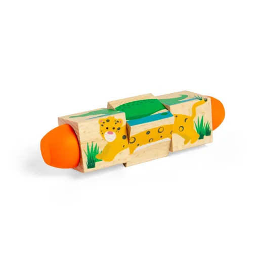 Bigjigs Toys Jungle Twist Blocks, a great gift for young minds. With over 60 combinations, kids will love twisting and turning this wooden puzzle.