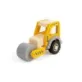 Bigjigs Toys Mini Roller features a yellow cab, robust rubber wheels with treads, a rotating roller on a steering axle so it can swivel, left and right
