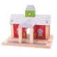 This Bigjigs Toys Railway Station is a realistic wooden train accessory, which stands out thanks to its bright red walls, grey roof and green clock tower.