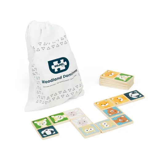 This Bigjigs Toys Woodland Animal Dominoes set includes 28 wooden play tiles featuring friendly forest creatures, that are sized just right for little hands