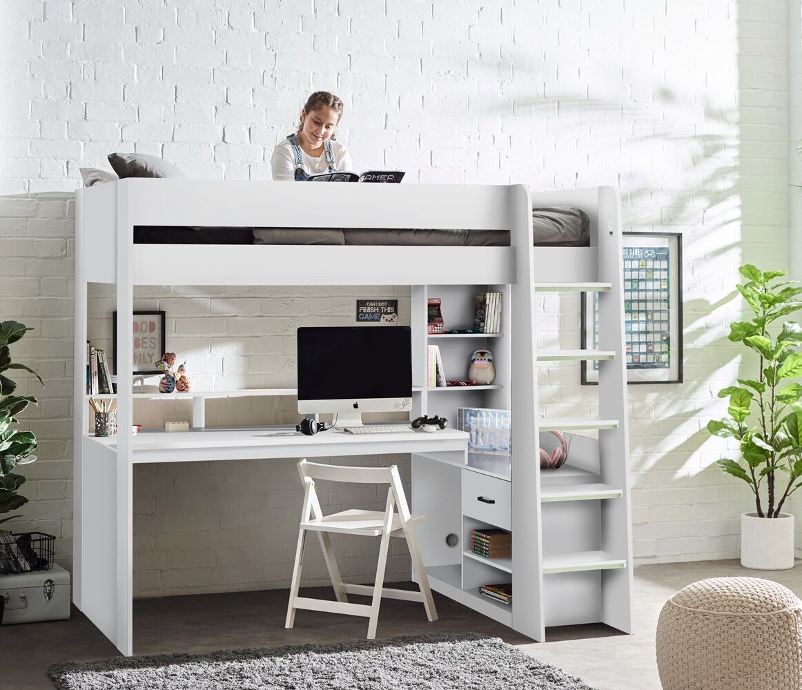 Blaze Gaming Bunk Bed is a well crafted study bed, featuring a sleek white finish, tailored to be the ultimate paradise for every gamer.