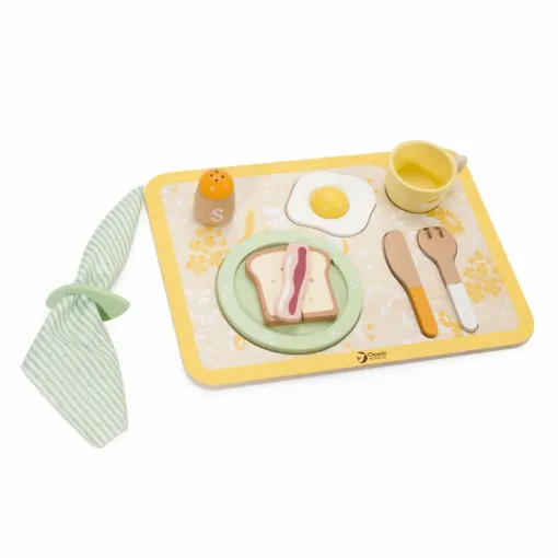 Classic World Wooden Breakfast Set is a beautiful product that stimulates creativity and imagination of your child. Included are a poached egg, bacon and toast, knife and fork and other bits to help you enjoy your breakfast