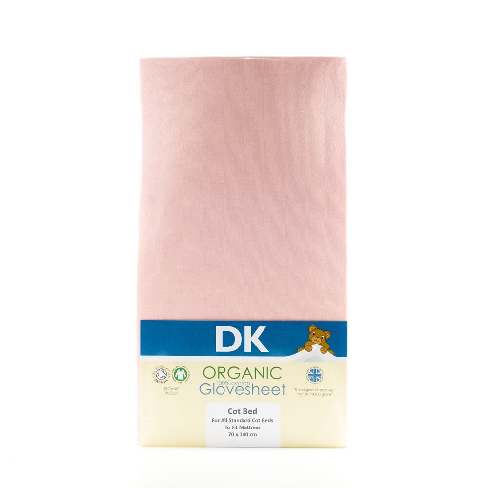 DK Glovesheet Organic Cotton Fitted Sheet Cot Bed Pink