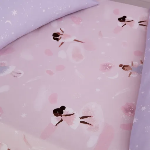 Dancing Fairies Toddler Fitted Sheet is made by Catherine Lansfield featuring beautifully illustrated fairies dancing upon a pretty pink background.