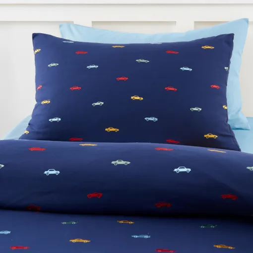 Embroidered Cars Blue Single Duvet Cover Set 2