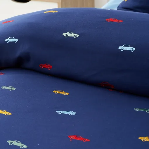 Embroidered Cars Blue Single Duvet Cover Set 3