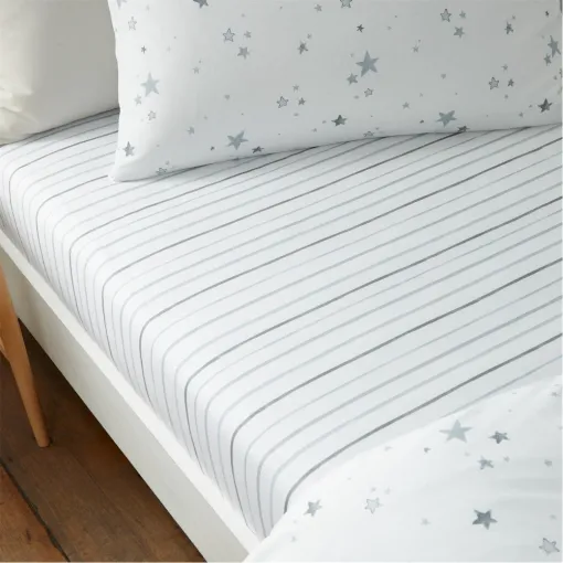 Grey Stripes Toddler Fitted Sheet by Bianca Kids is made from 100% Cotton and with its contemporary styling would suit many different settings.