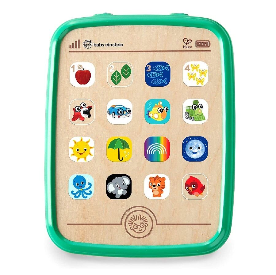 Hape Baby Einstein Magic Touch Curiosity Tablet, durable wooden toy that introduces children to 150+ melodies and sounds to help stimulate their senses.