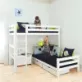 This Hoppekids ECO Luxury Corner Bunk Bed combination, consisting of two full sized single beds. One bed is a loft bed, which creates extra floor space in the room