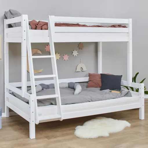 The Hoppekids ECO Luxury Family Bunk Bed is a solid wood 3 sleeper bunk that would provide a sturdy and robust solution for any kids room.