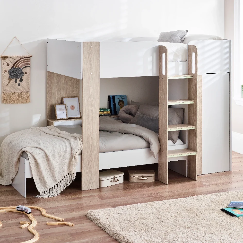Horizon Bunk Bed is an offset-bunk which can be configured as a corner bunk, featuring two full sized single beds combined with lots of convenient storage