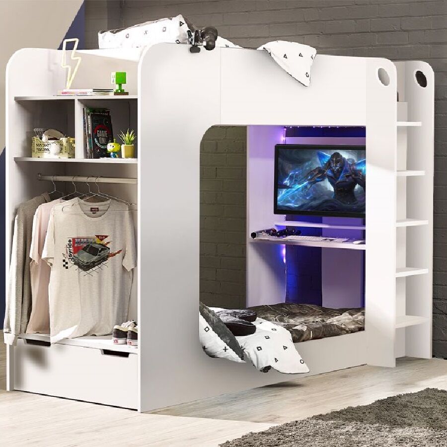 The Impact Gaming Bunk combining a full sized single bed, a large underbed space, a desk for a monitor and loads of storage space, this bunk bed has it all.