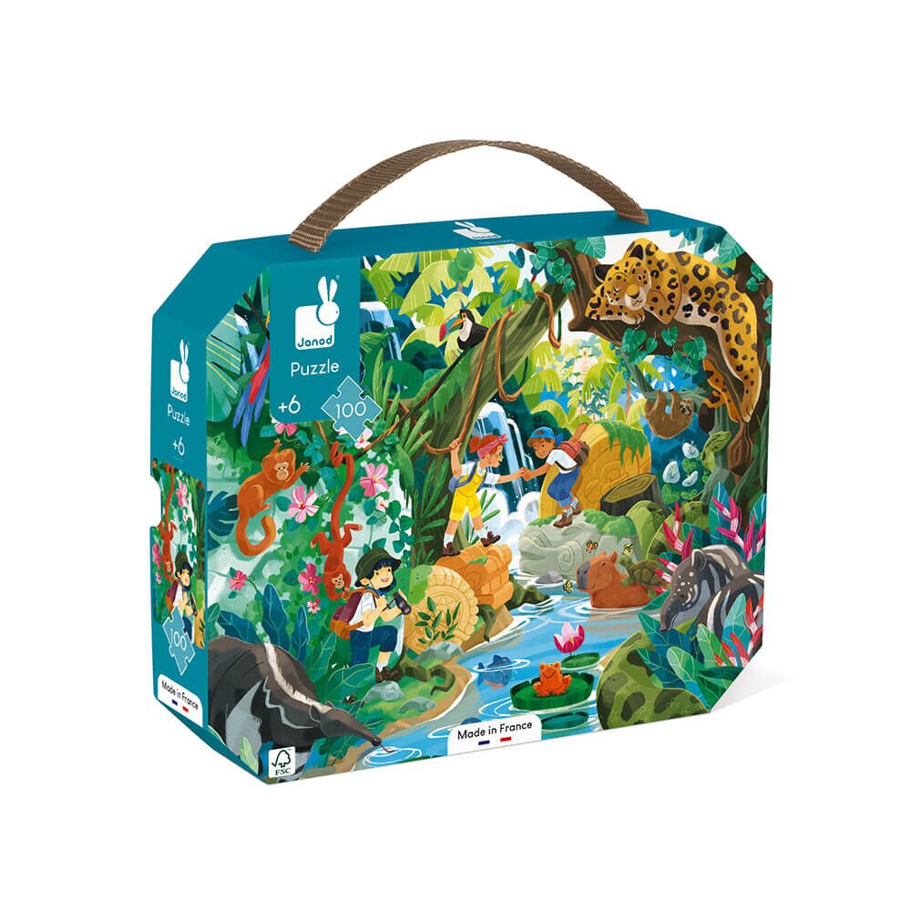 Janod Adventure Inca Jigsaw Puzzle, will help your child explore the jungle in search of an Inca temple, while developing your memory and dexterity, with this beautiful 100-piece cardboard puzzle.