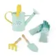 Janod Happy Garden Little Garden Set comes complete with a watering can, a rake, a trowel and a pair of gloves.