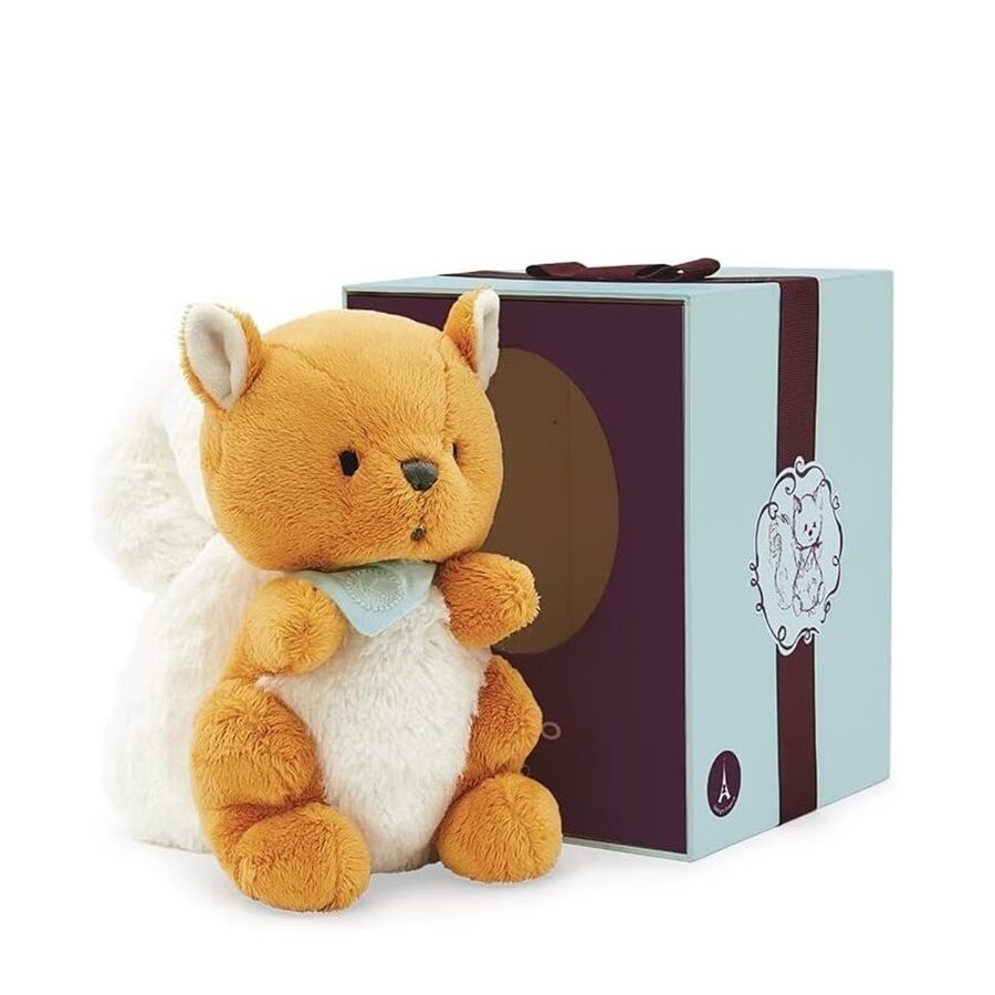 Kaloo Les Amis Biscotte Squirrel has adorably soft fur and a long tail, and comes with a beautifully embroidered blue kerchief around his neck.