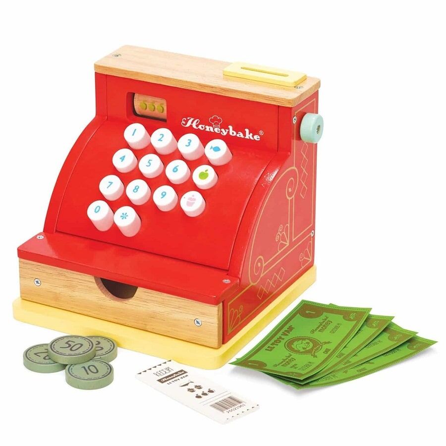 Le Toy Van Cash Register is a cute, retro style wooden toy till with money, that certainly looks the part and provides a great way to teach children numeracy during role play fun.