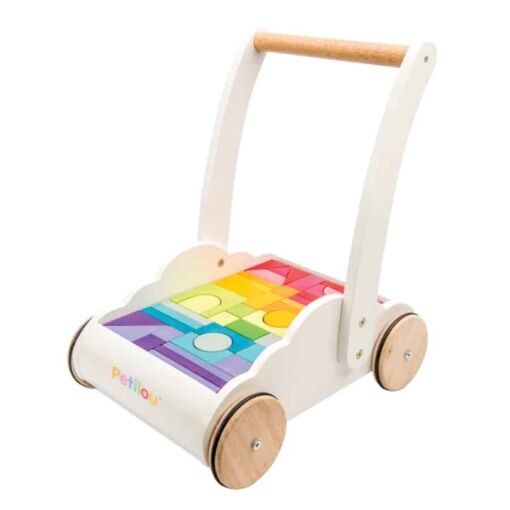 Le Toy Van Rainbow Cloud Walker is a beautifully made wooden toy with 45 solid wood blocks painted in delightful water stained rainbow colours