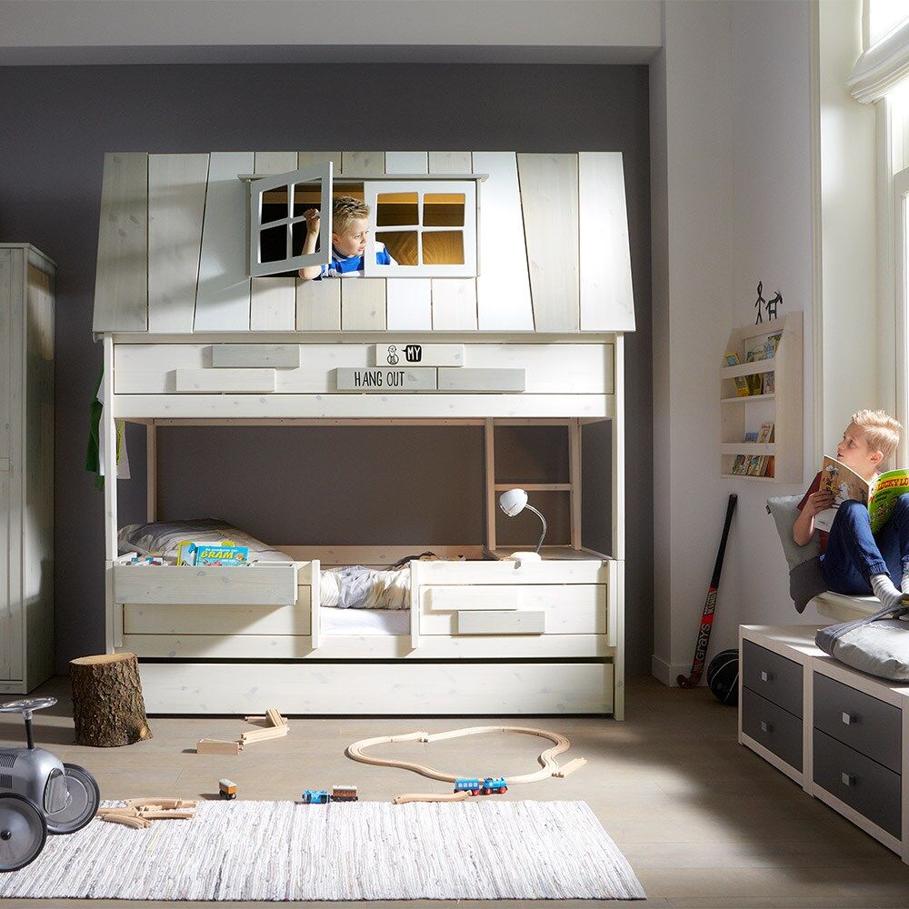 Lifetime Adventure Hangout Bed consists of a full sized single bed with a play loft, providing an environment for imaginative play
