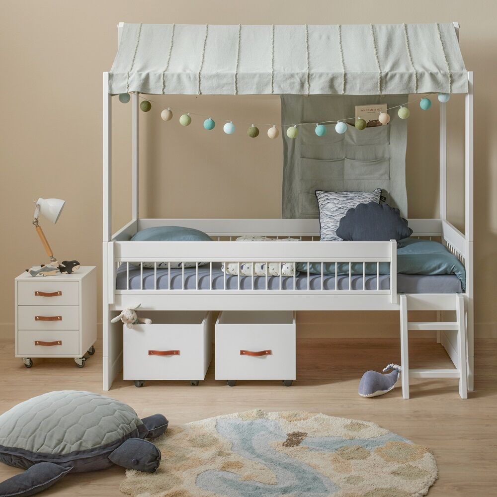 Lifetime Cabin Bed Breeze With Blue Sage Fabric Roof finished all in White with "Breeze" Panels all around creating an open, lighter and playful look that would be ideal for any children's room.