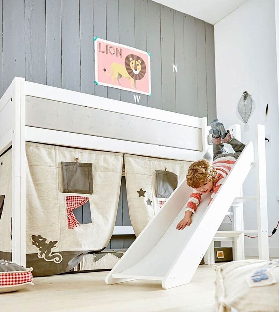 This Lifetime Midi Bed with Slide, is a solid wood play bed with Scandinavian design and craftsmanship, that is a wonderfully fun & practical bed