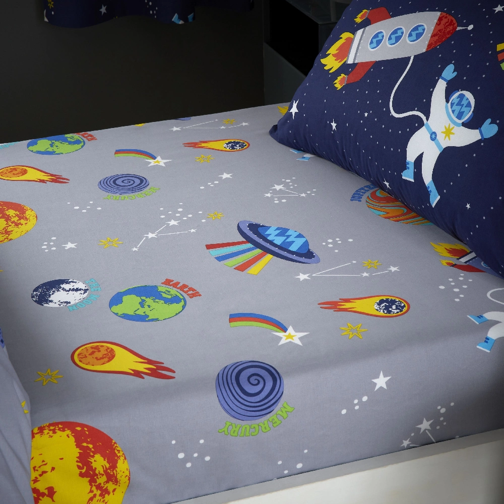 Lost in Space Single Fitted Sheet by Catherine Lansfield will help to complete the space themed look in your child's room.
