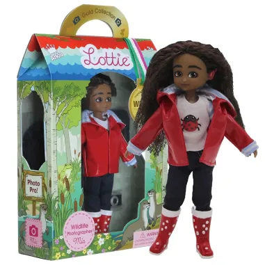 Lottie Doll Wildlife Photographer is just mad about wildlife, from birds and butterflies to all kinds of creepy-crawlies. Age relatable Doll