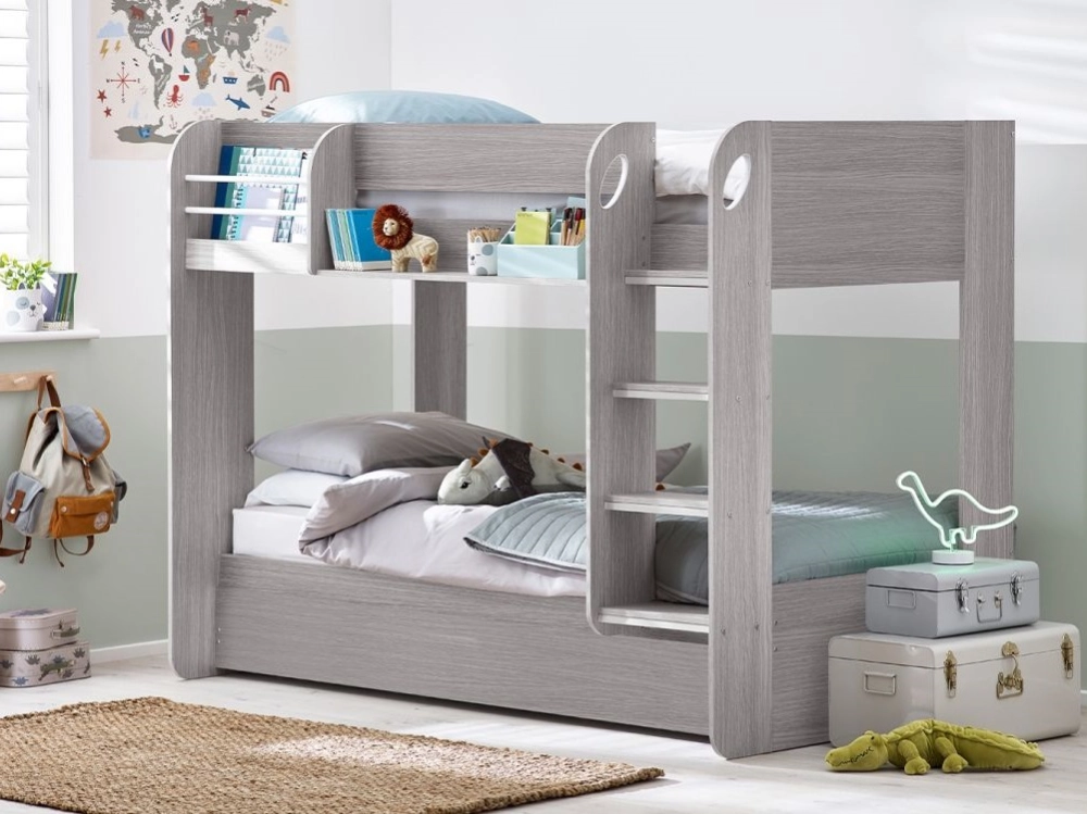 The Mars Bunk Bed Grey Oak is a charming addition to your child's bedroom. This bunk bed offers both style and functionality, providing a fun and space