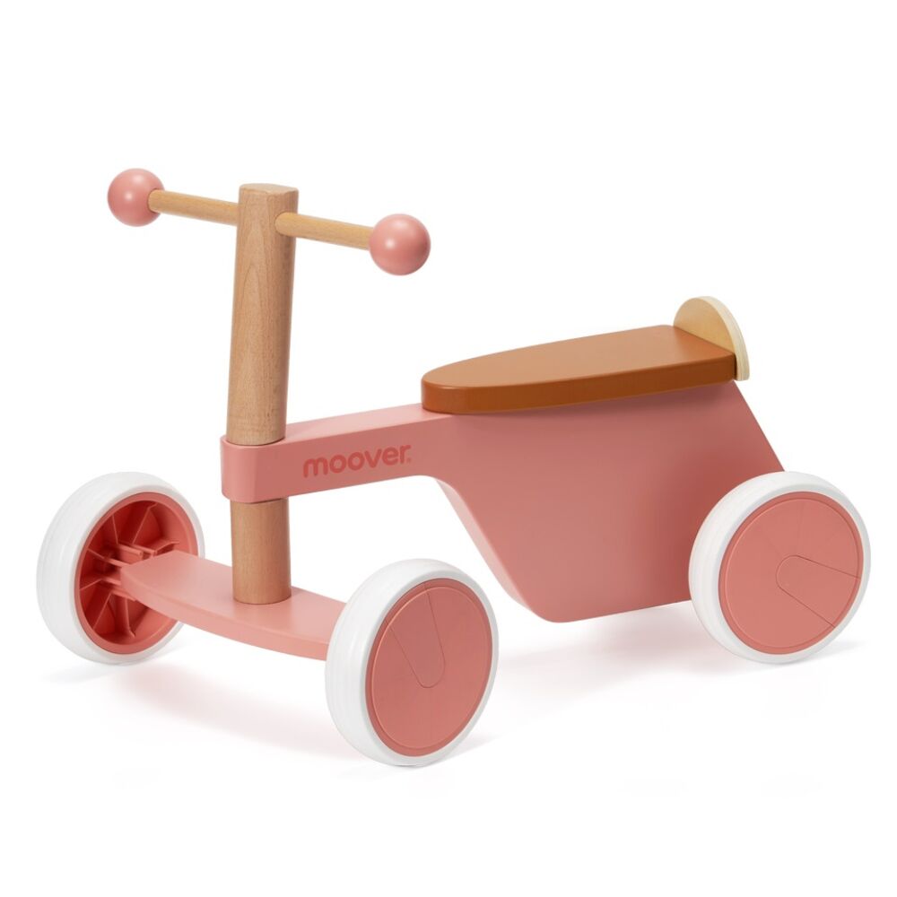 Moover Toys Ride On Bike Pink is a sturdy ride on wooden toy designed for fun that will help to develop your little ones balance and motor skills