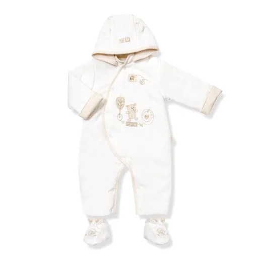 Natures Purest Hug Me Snowsuit is made with super-soft jersey as the padded jacket and lined in striped jersey, providing extra warmth and comfort.