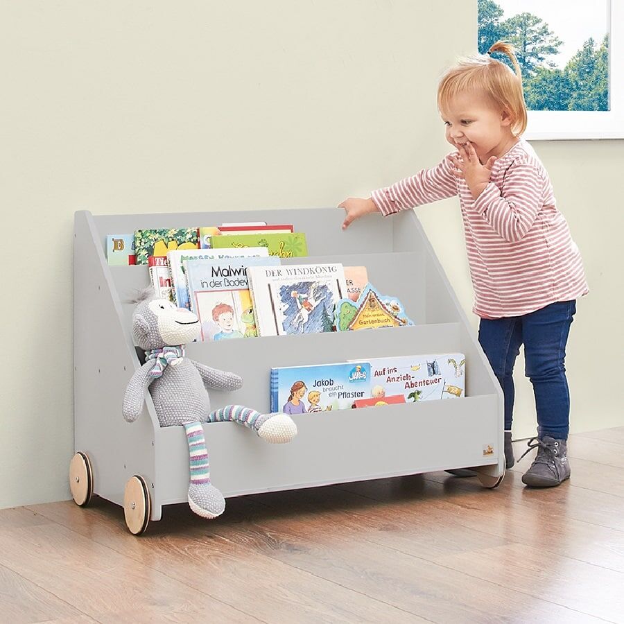 Pinolino Childrens Book Storage With Wheels - Grey - Image 3