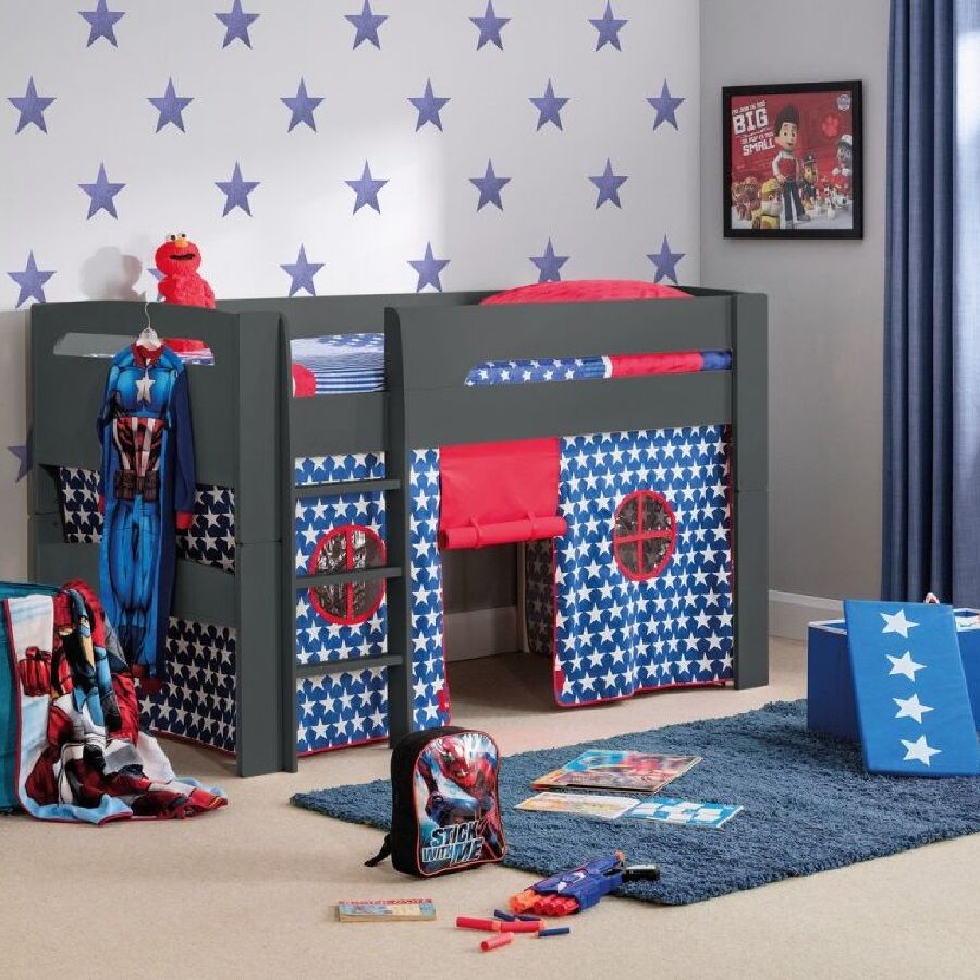 Pluto Mid-sleeper Anthracite Blue Stars Tent, fun & functional, with a wonderful play Tent, this Pluto mid-sleeper would be a fun and vibrant play space