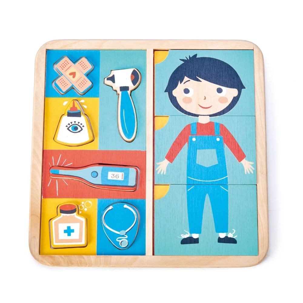 Tenderleaf Toys Ouch Puzzle is an educational 12 piece puzzle that explores how the body is made up. What makes us hurt and what makes us better!