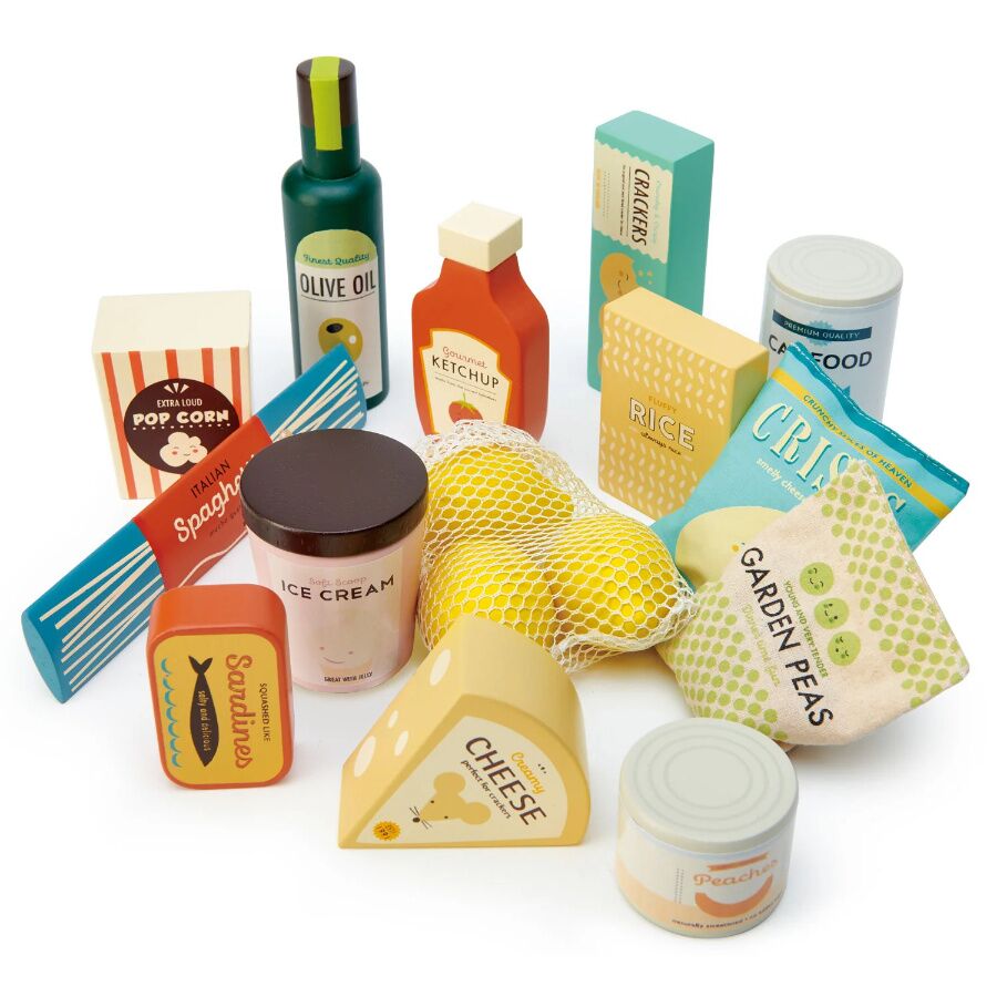 Tenderleaf Toys Supermarket Grocery Set, lets your little one get the weekly groceries with this 17 piece set of wooden food products