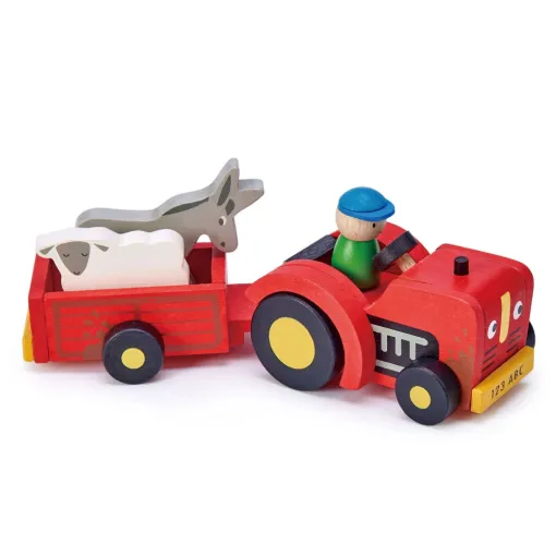 Tenderleaf Tractor and Trailer, a 5 piece set perfect for the budding farmers out there. Includes a Tractor, Trailer, Donkey, Sheep and a Farmer to drive the Tractor.