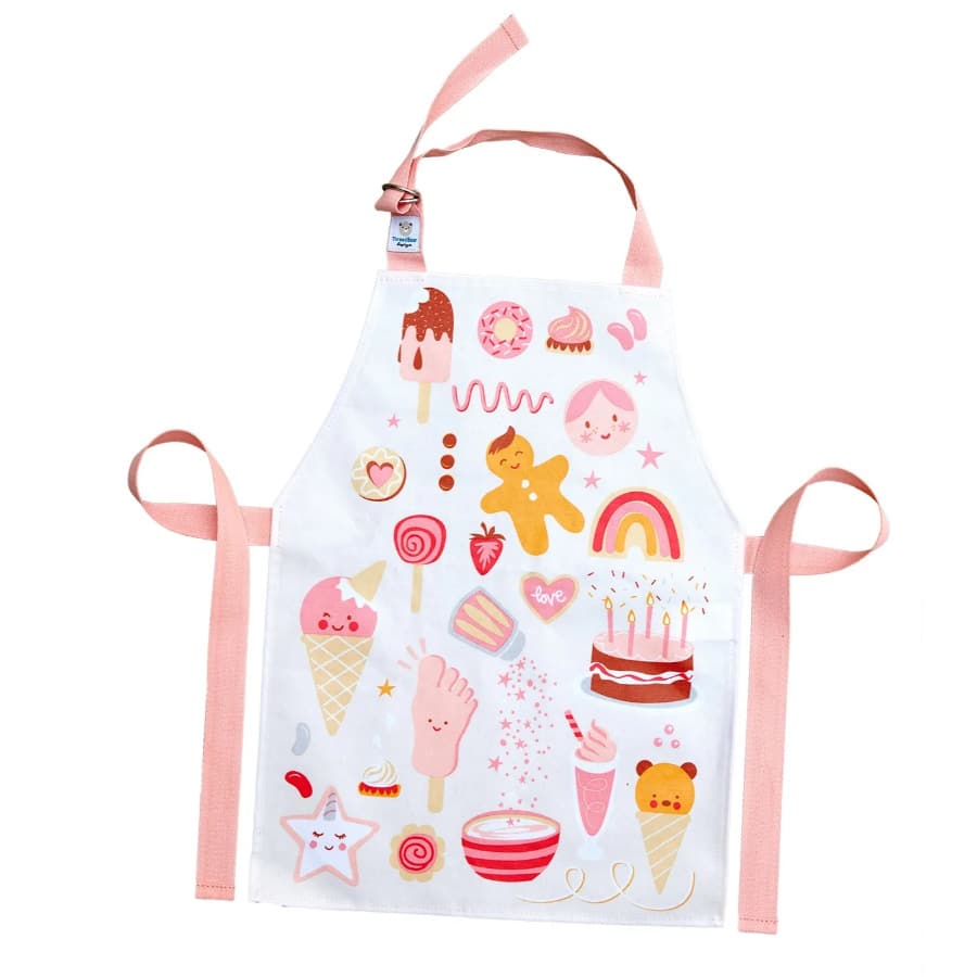 ThreadBear Sweet Treats Apron is a sweets and baking themed wipe-clean children's apron, designed to protect clothing during art and baking activities.
