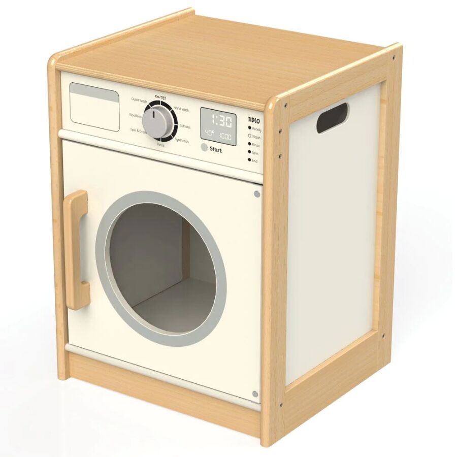 Tidlo Washing Machine is a country styled wooden toy kitchen unit with clicking dials and an easy open large front door that will encourages creative and imaginative role play.