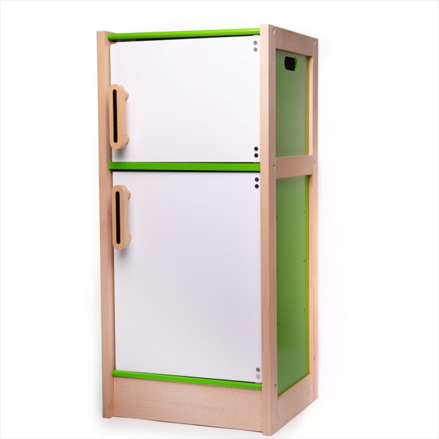 Tidlo Wooden Fridge is sturdy and robust, with front opening doors featuring a magnetic stopper ensuring the door always shuts firmly to keep the food inside fresh.