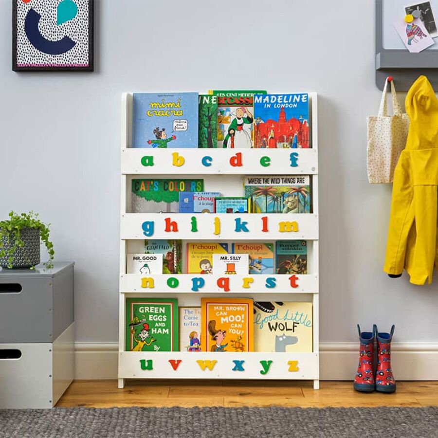 Tidy Books Bookcase With Letters is a stylish kids bookcase offering practical storage for lots of children's books of all shapes and sizes.